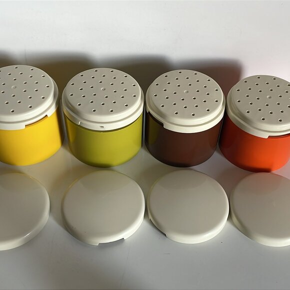 Vintage Tupperware Stackable Spice Containers Salt Pepper Shakers Lids for All - Picture 7 of 11